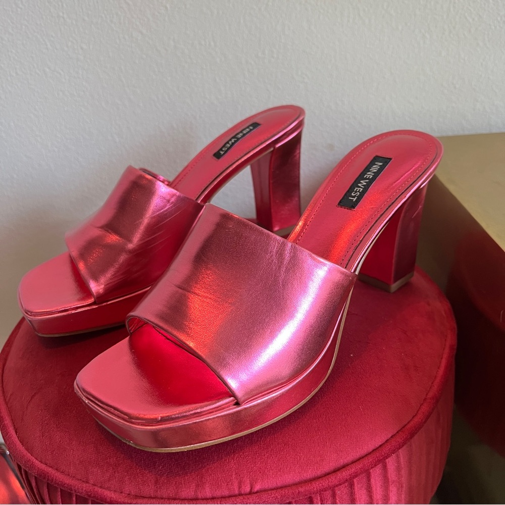 Nine West Pink Heels with Chunky Block Heel - Picture 5 of 9